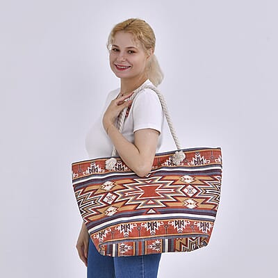 Brown Santa Fe Printed Tote Bag with Handle Drop