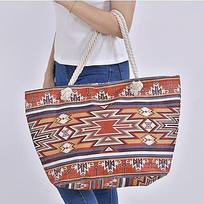 Brown Santa Fe Printed Tote Bag with Handle Drop