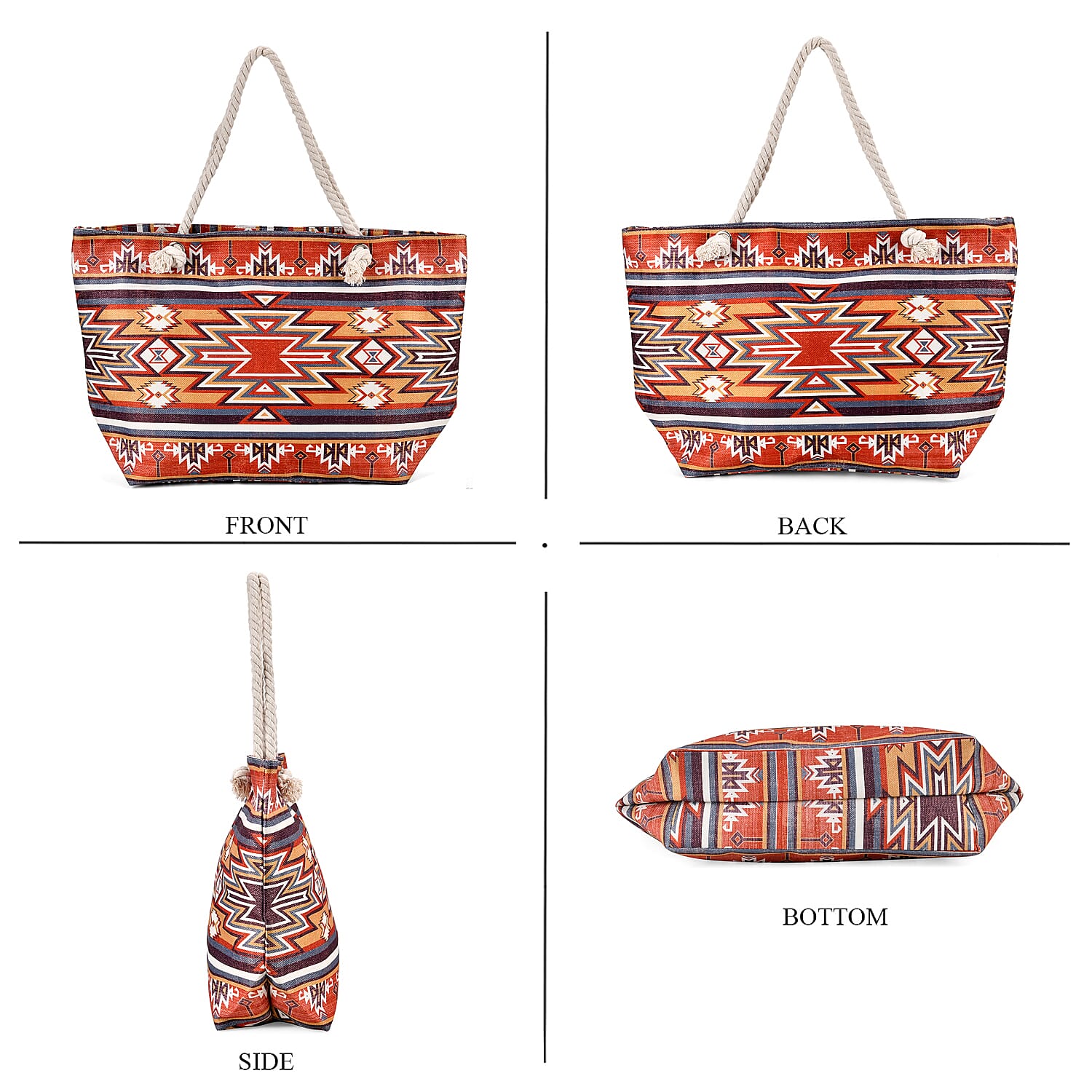 Brown Santa Fe Printed Tote Bag with Handle Drop