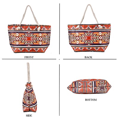 Brown Santa Fe Printed Tote Bag with Handle Drop