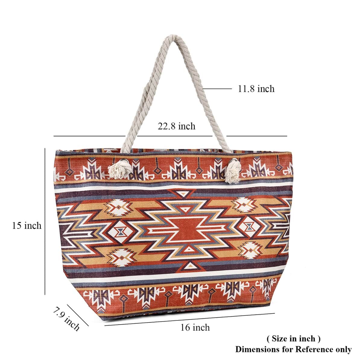 Brown Santa Fe Printed Tote Bag (16"x7.9"x15") with Handle Drop (11.8") image number 6