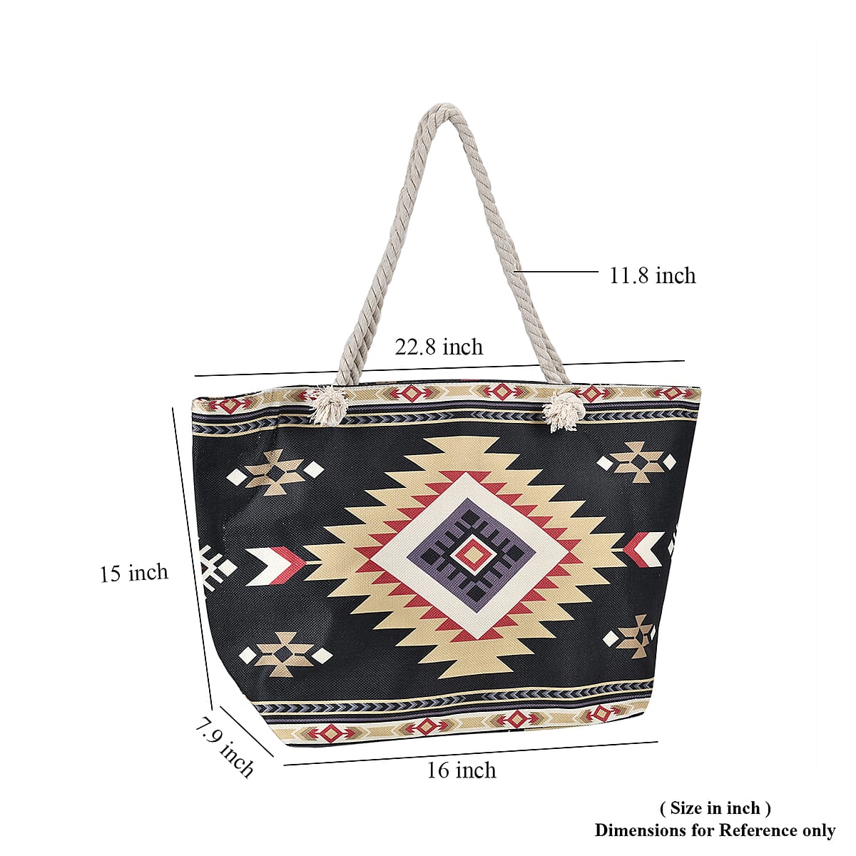Black Santa Fe Printed Tote Bag with Handle Drop image number 6