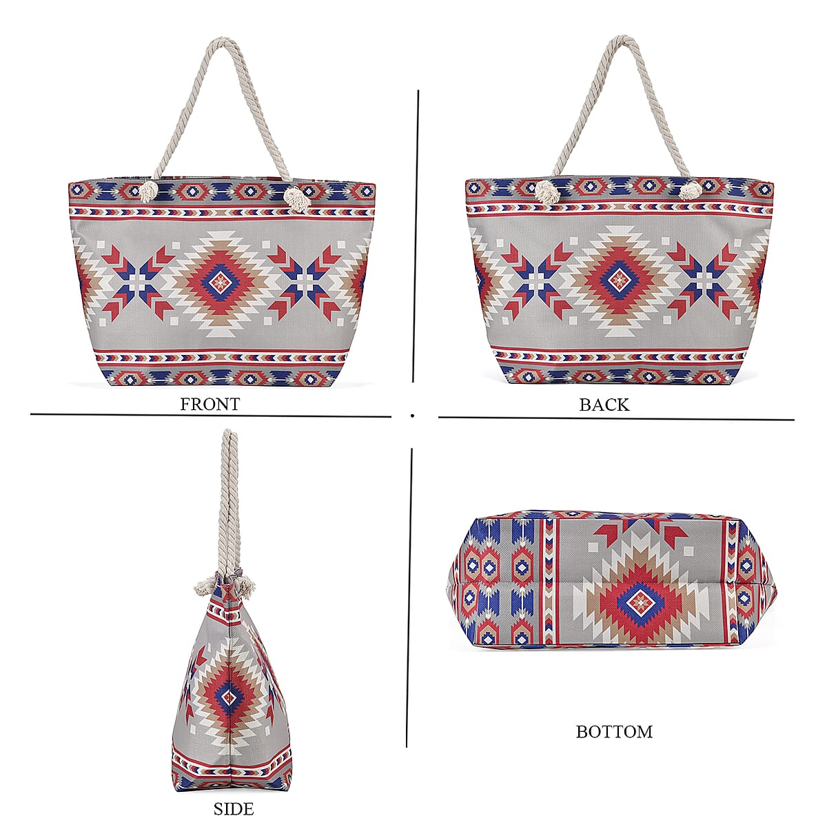 Beige Santa Fe Printed Tote Bag with Handle Drop image number 3