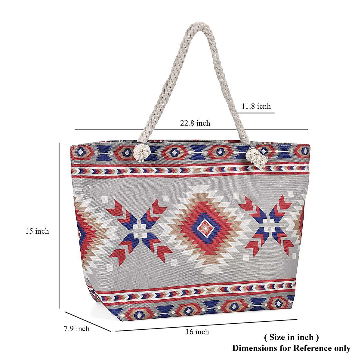 Beige Santa Fe Printed Tote Bag with Handle Drop image number 6