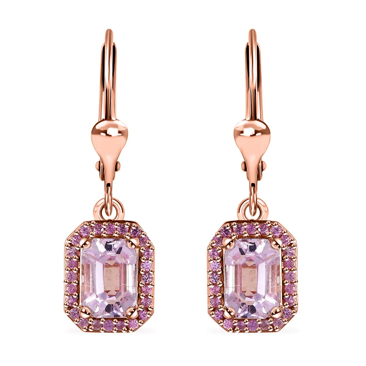 Premium Kunzite and Madagascar Pink Sapphire 2.75 ctw Lever Back Earrings in Vermeil Rose Gold Over Sterling Silver image number 0