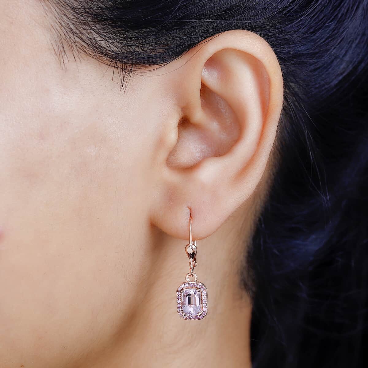 Premium Kunzite and Madagascar Pink Sapphire 2.75 ctw Lever Back Earrings in Vermeil Rose Gold Over Sterling Silver image number 2