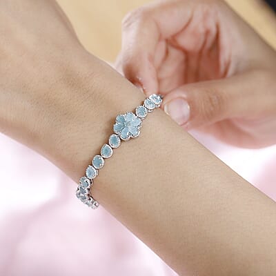 Grandidierite Floral Bracelet in Platinum Over Sterling Silver (6.50 In) 7.85 ctw