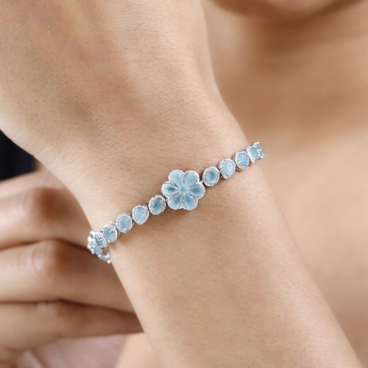 Grandidierite Floral Bracelet in Platinum Over Sterling Silver (7.25 In) 8.35 ctw image number 2