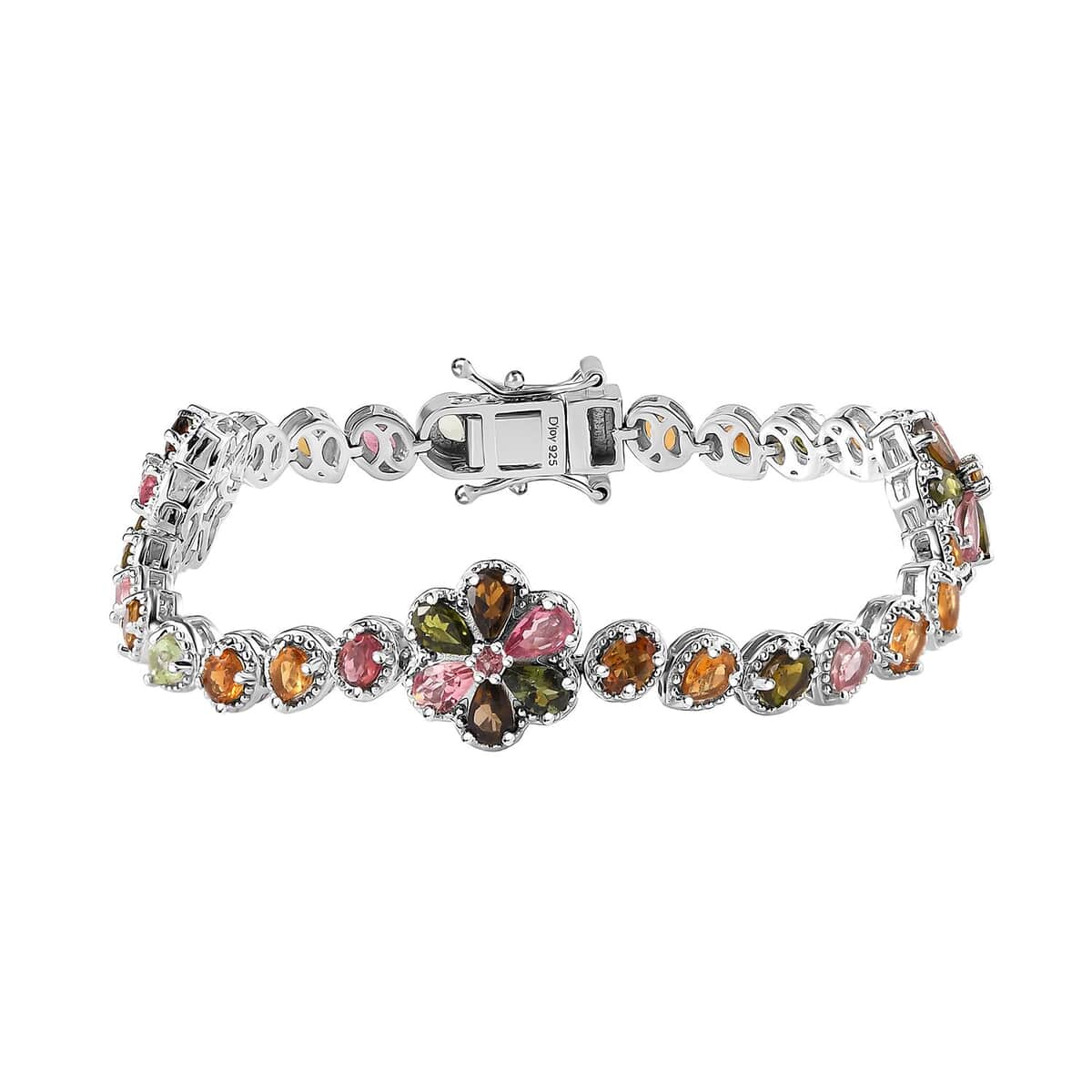 Multi-Tourmaline Floral Bracelet in Platinum Over Sterling Silver (6.50 In) 7.60 ctw image number 0