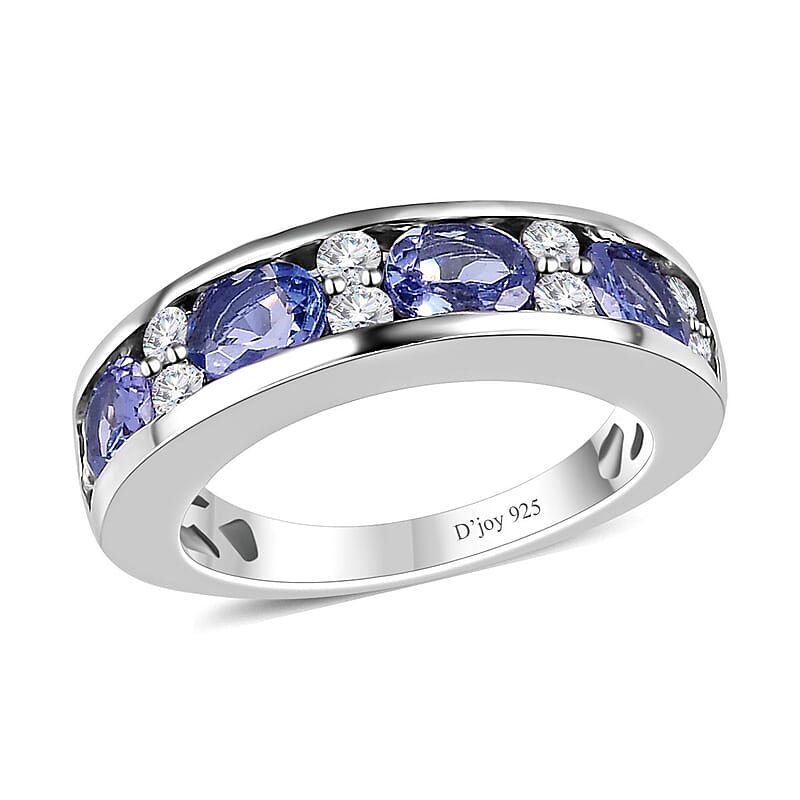 Tanzanite and Moissanite Half Eternity Band Ring in Platinum Over Sterling Silver (Size 10.0) 1.60 ctw