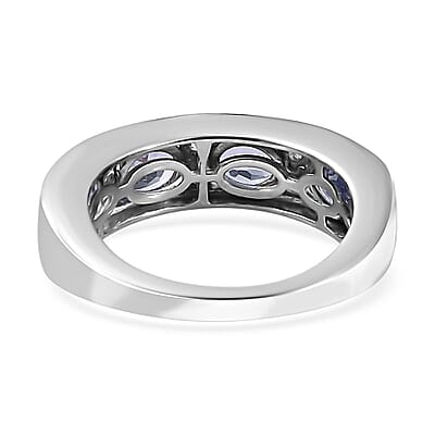 Tanzanite and Moissanite Half Eternity Band Ring in Platinum Over Sterling Silver (Size 10.0) 1.60 ctw