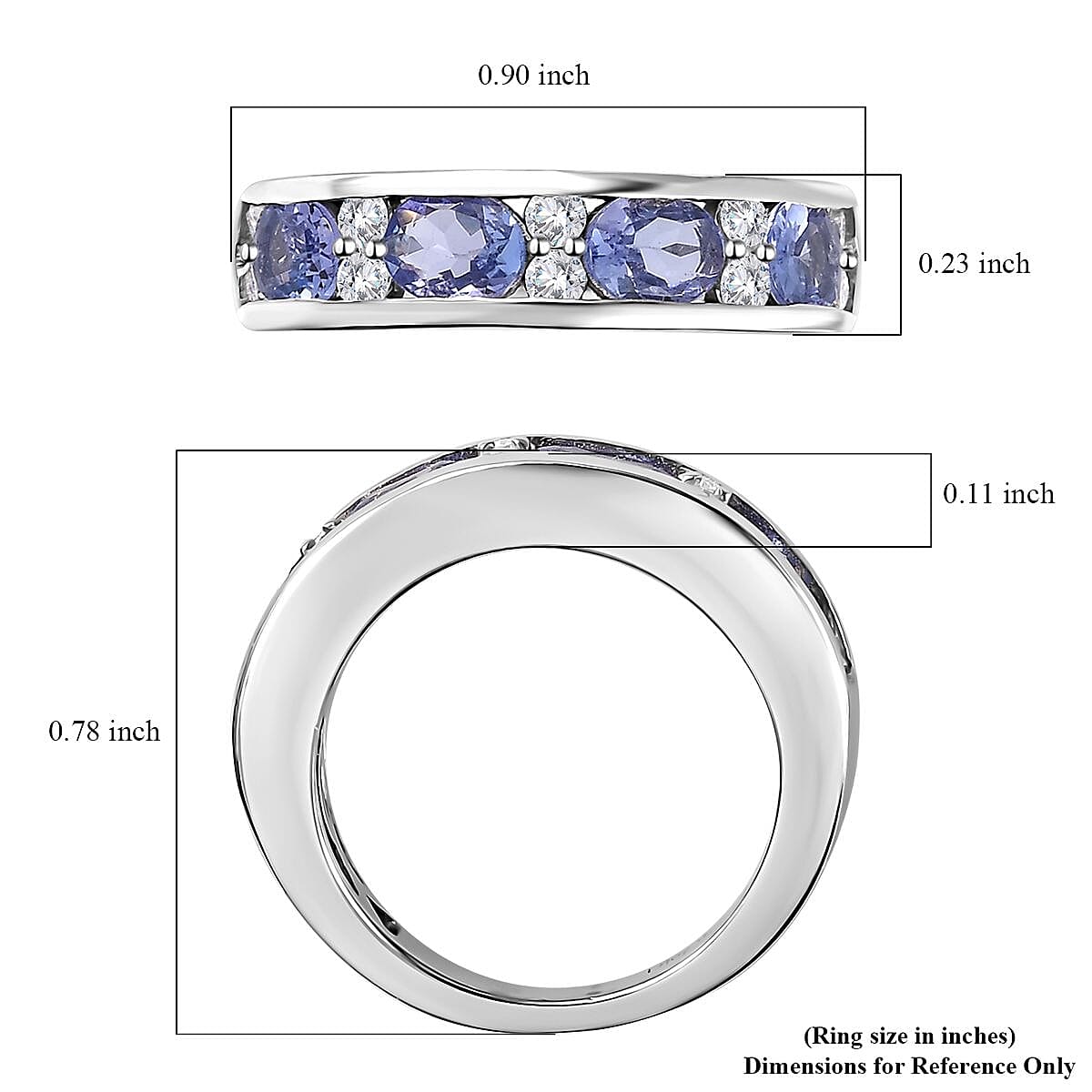 Tanzanite and Moissanite Half Eternity Band Ring in Platinum Over Sterling Silver (Size 10.0) 1.60 ctw
