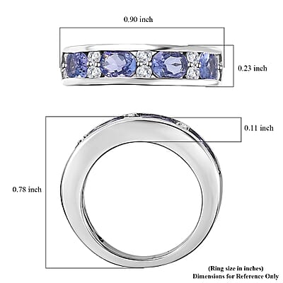 Tanzanite and Moissanite Half Eternity Band Ring in Platinum Over Sterling Silver (Size 10.0) 1.60 ctw