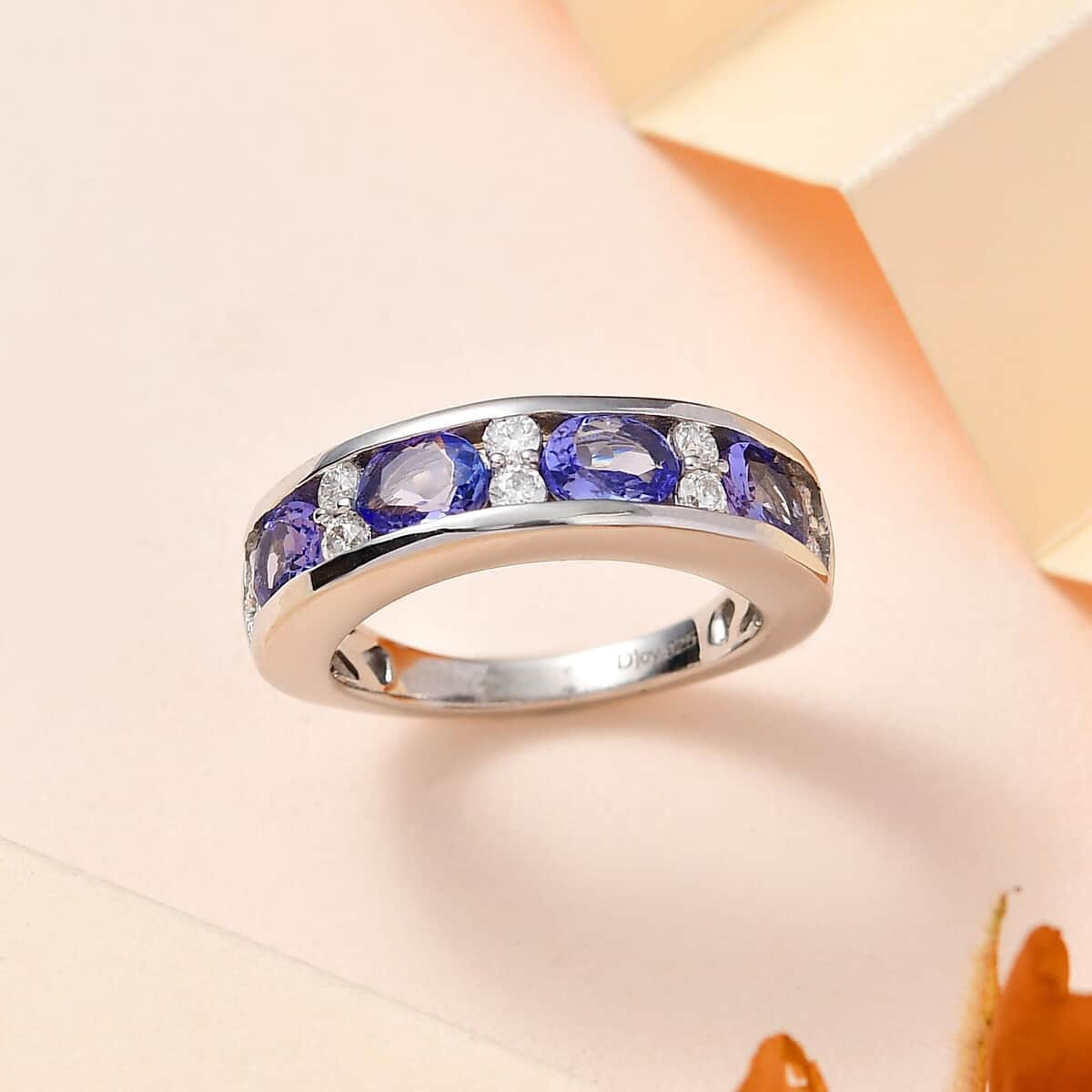 Tanzanite and Moissanite Half Eternity Band Ring in Platinum Over Sterling Silver (Size 5.0) 1.60 ctw image number 1