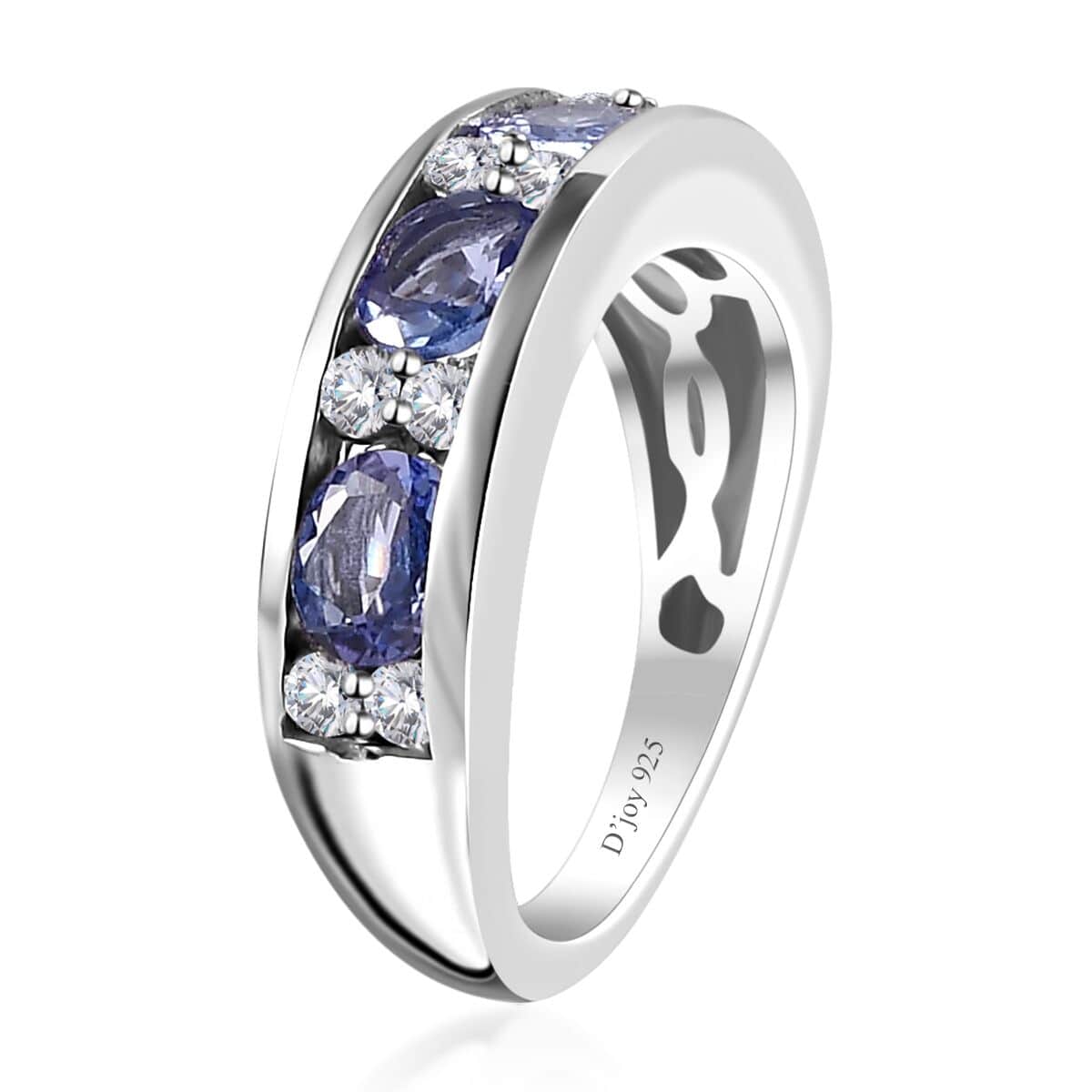Tanzanite and Moissanite Half Eternity Band Ring in Platinum Over Sterling Silver (Size 5.0) 1.60 ctw image number 3