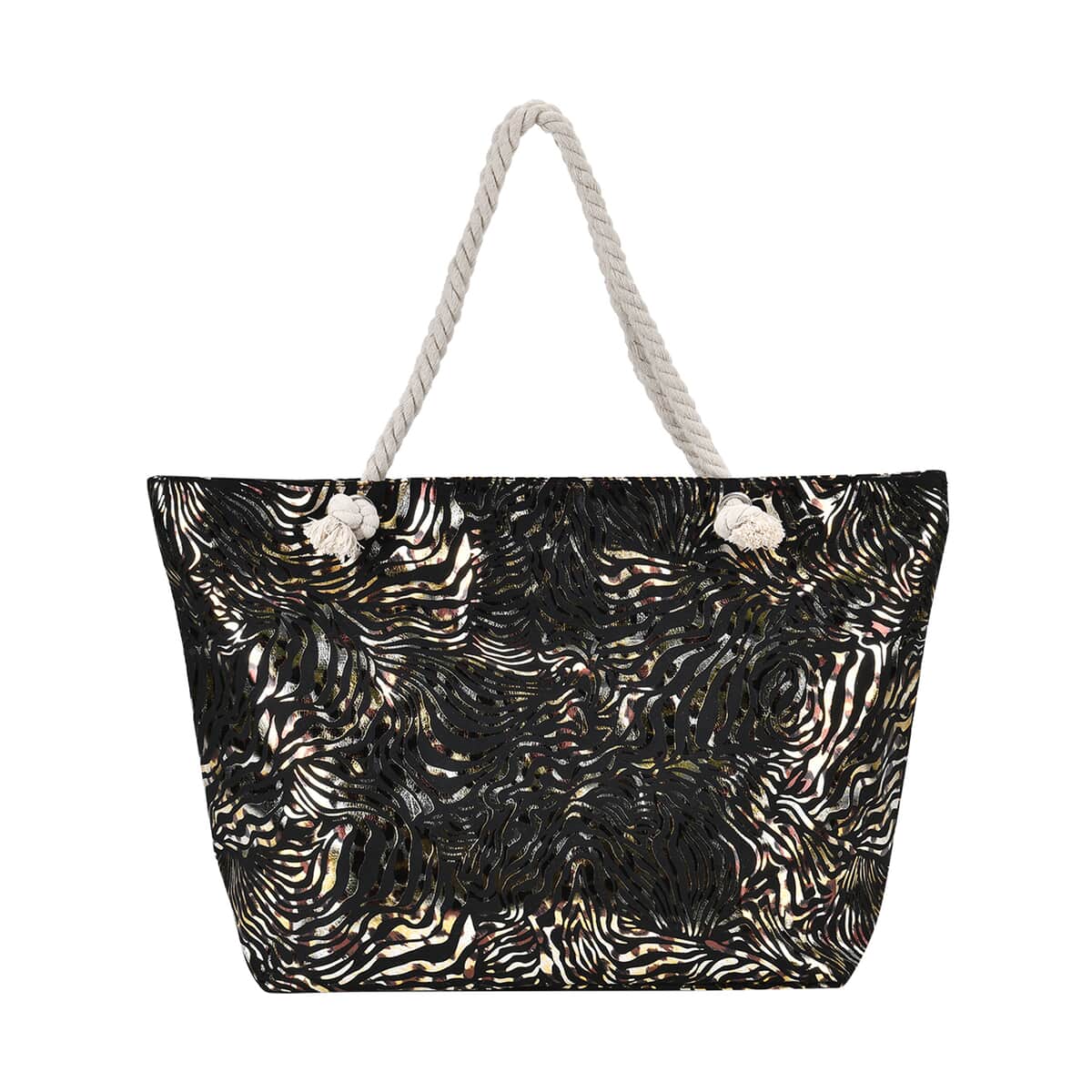 Black Zebra Printed Polyester and Cotton Large Tote Bag (15x7.9x15) with handle Drop image number 0