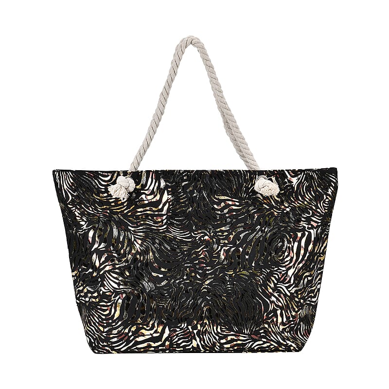 Black Zebra Printed Polyester and Cotton Large Tote Bag (15x7.9x15) with handle Drop
