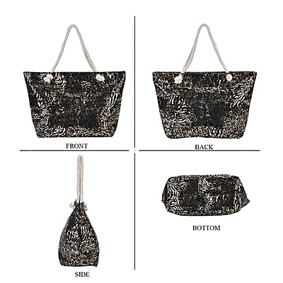 Black Zebra Printed Polyester and Cotton Large Tote Bag (15x7.9x15) with handle Drop