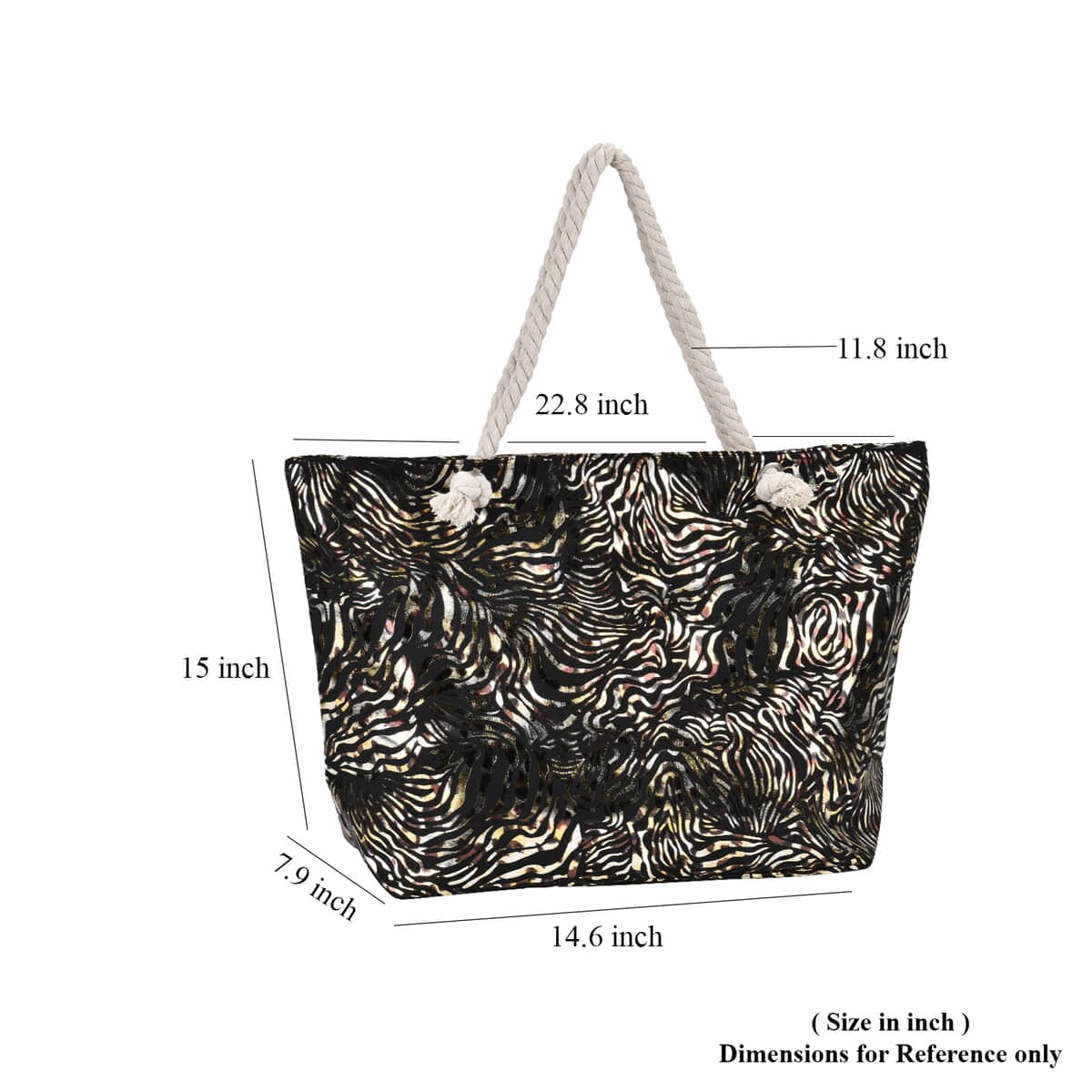 Black Zebra Printed Polyester and Cotton Large Tote Bag (15"x7.9"x15") with handle Drop image number 6