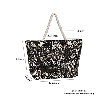 Black Zebra Printed Polyester and Cotton Large Tote Bag (15x7.9x15) with handle Drop