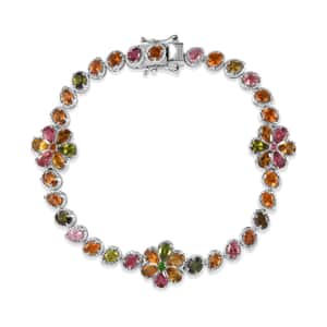 Multi-Tourmaline Floral Bracelet in Platinum Over Sterling Silver (7.25 In) 8.15 ctw