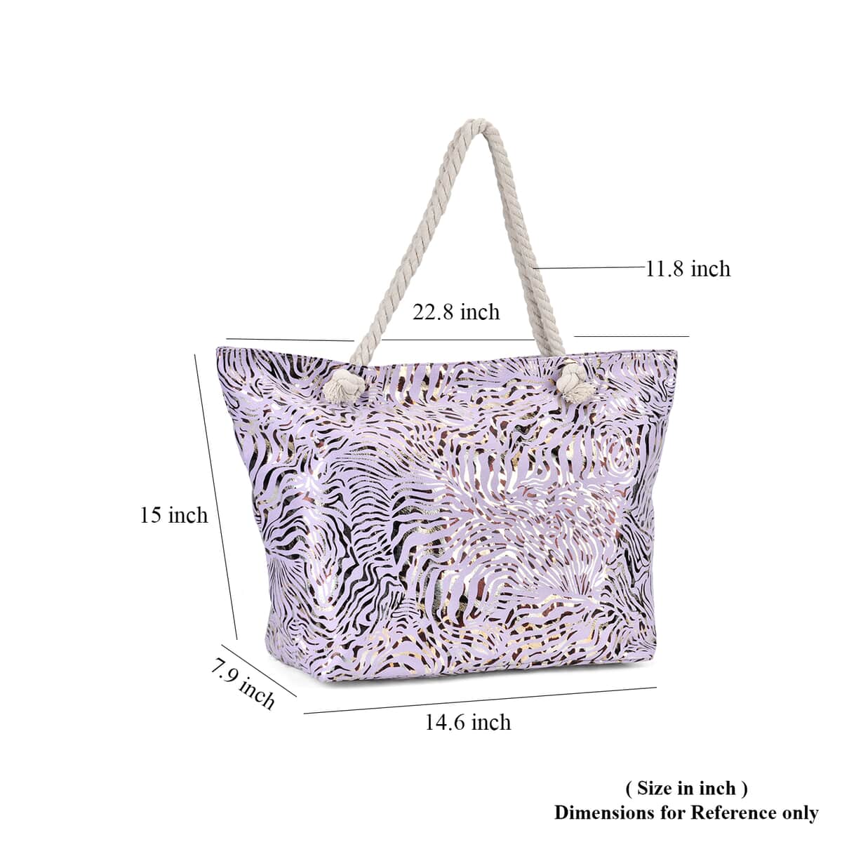 Purple Zebra Printed Polyester and Cotton Large Tote Bag with handle Drop image number 6