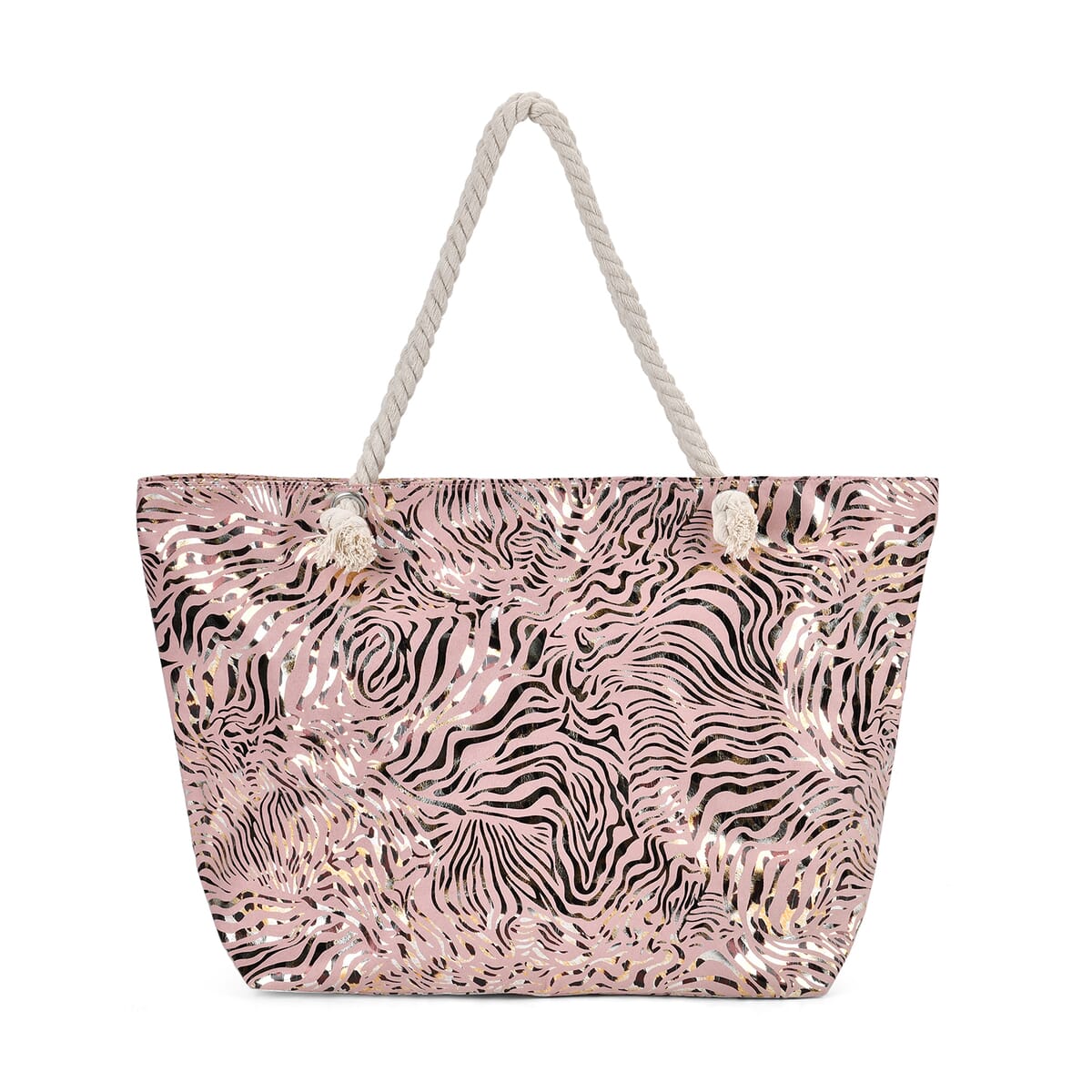 Pink Zebra Printed Polyester and Cotton Large Tote Bag with handle Drop image number 0