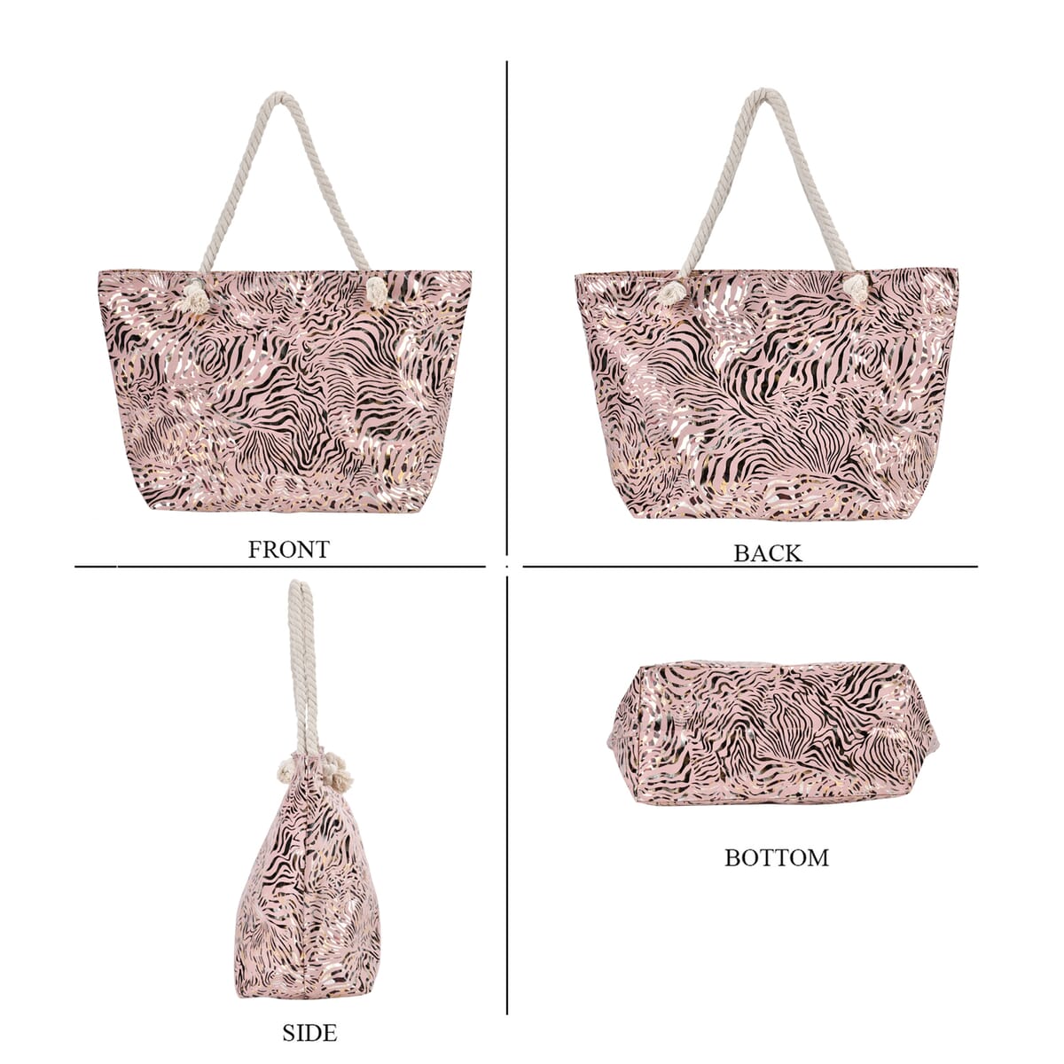 Pink Zebra Printed Polyester and Cotton Large Tote Bag with handle Drop image number 3