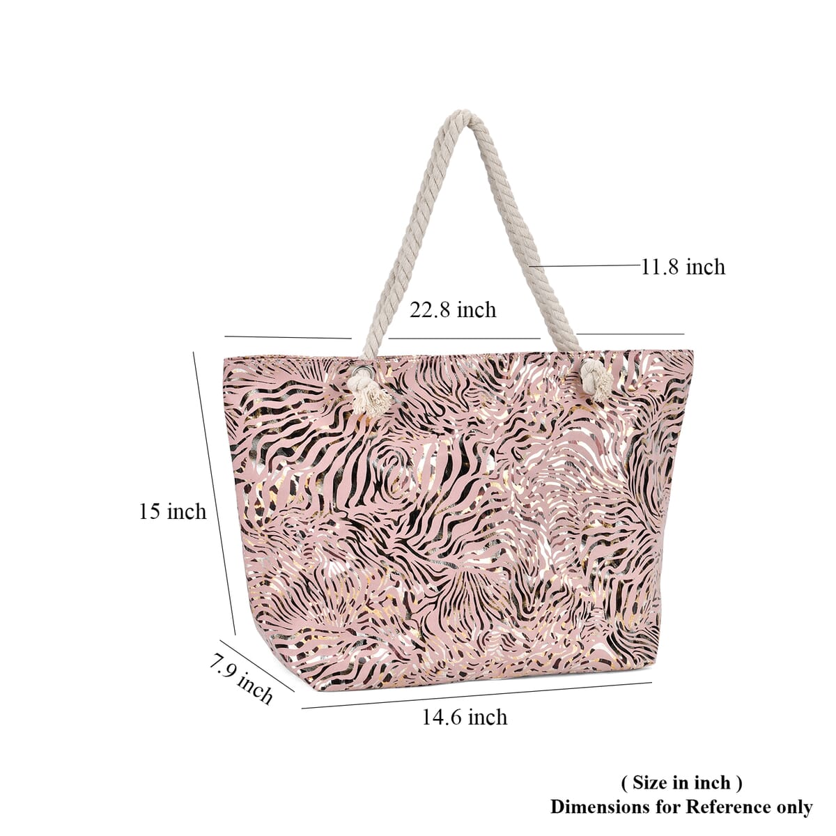Pink Zebra Printed Polyester and Cotton Large Tote Bag with handle Drop image number 6