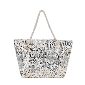 White Zebra Printed Polyester and Cotton Large Tote Bag with handle Drop