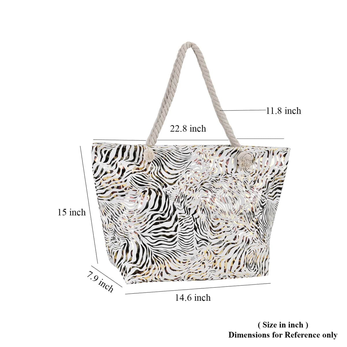 White Zebra Printed Polyester and Cotton Large Tote Bag with handle Drop image number 6