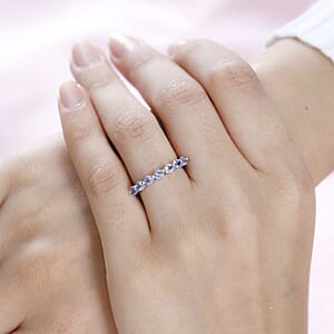 Tanzanite 7 Stone Ring in Platinum Over Sterling Silver (Size 10.0) 0.85 ctw