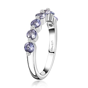 Tanzanite 7 Stone Ring in Platinum Over Sterling Silver (Size 10.0) 0.85 ctw
