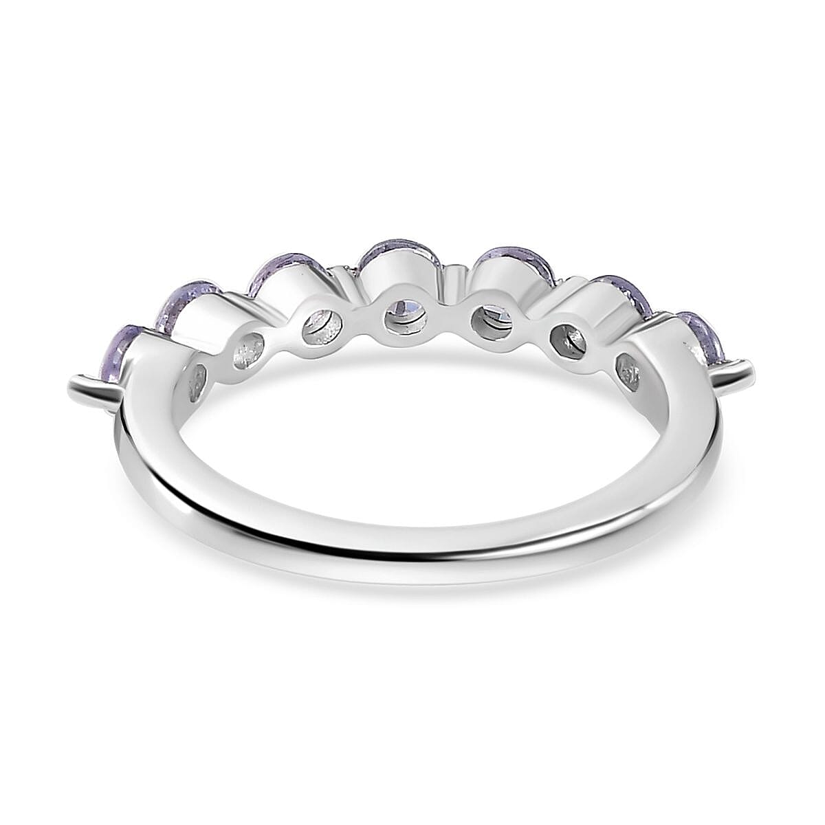 Tanzanite 7 Stone Ring in Platinum Over Sterling Silver (Size 10.0) 0.85 ctw