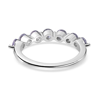 Tanzanite 7 Stone Ring in Platinum Over Sterling Silver (Size 10.0) 0.85 ctw