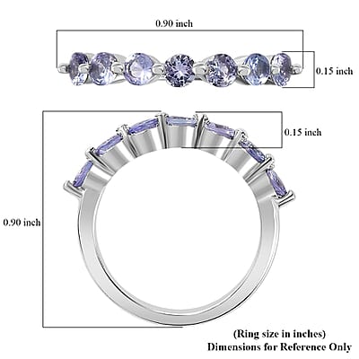 Tanzanite 7 Stone Ring in Platinum Over Sterling Silver (Size 10.0) 0.85 ctw