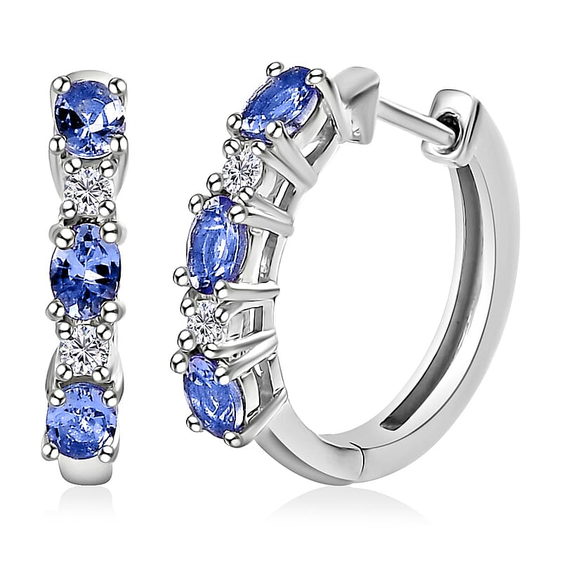Tanzanite and Moissanite Hoop Earrings in Platinum Over Sterling Silver 1.15 ctw