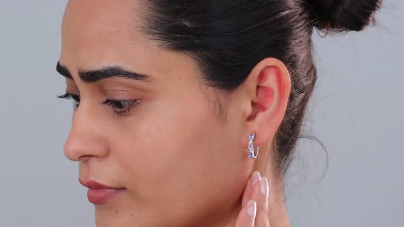 Tanzanite and Moissanite Hoop Earrings in Platinum Over Sterling Silver 1.15 ctw