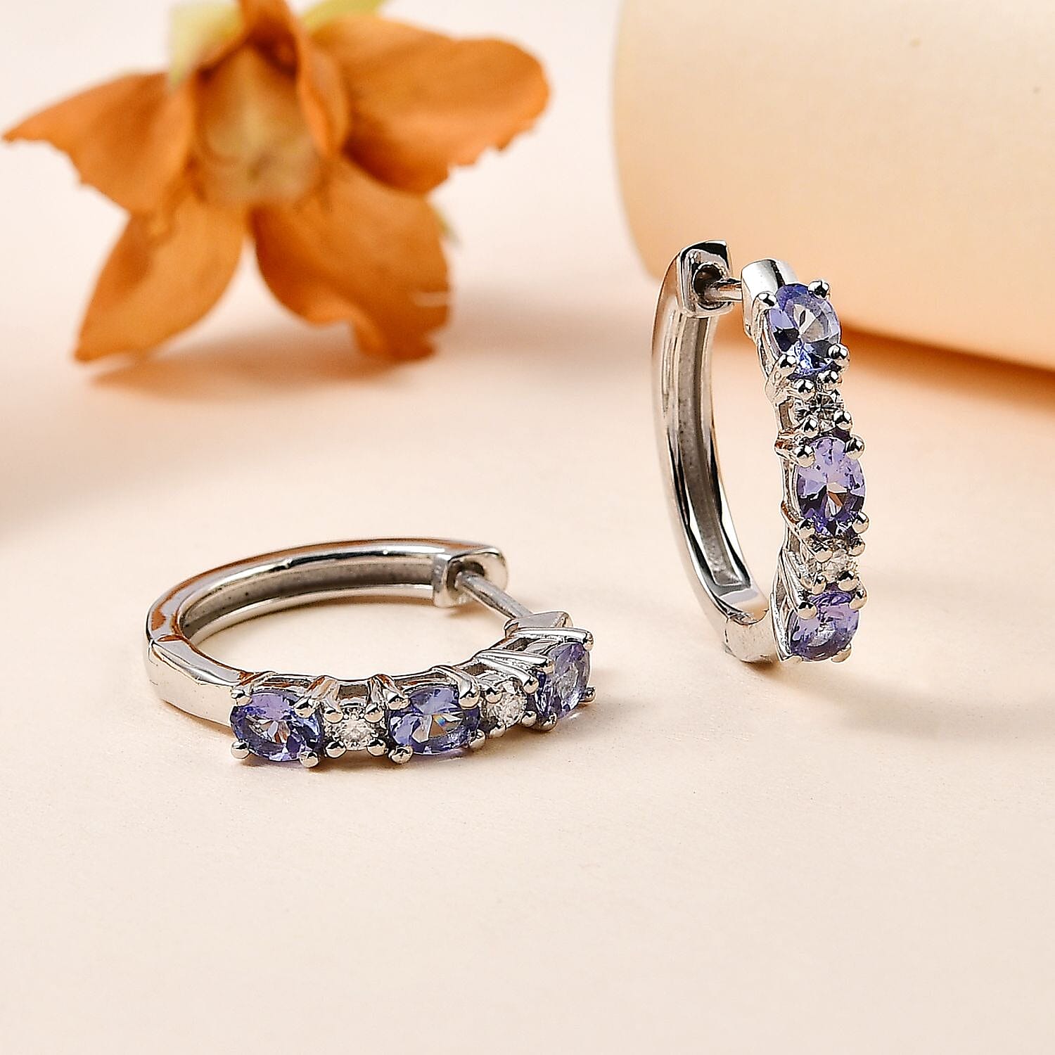 Tanzanite and Moissanite Hoop Earrings in Platinum Over Sterling Silver 1.15 ctw