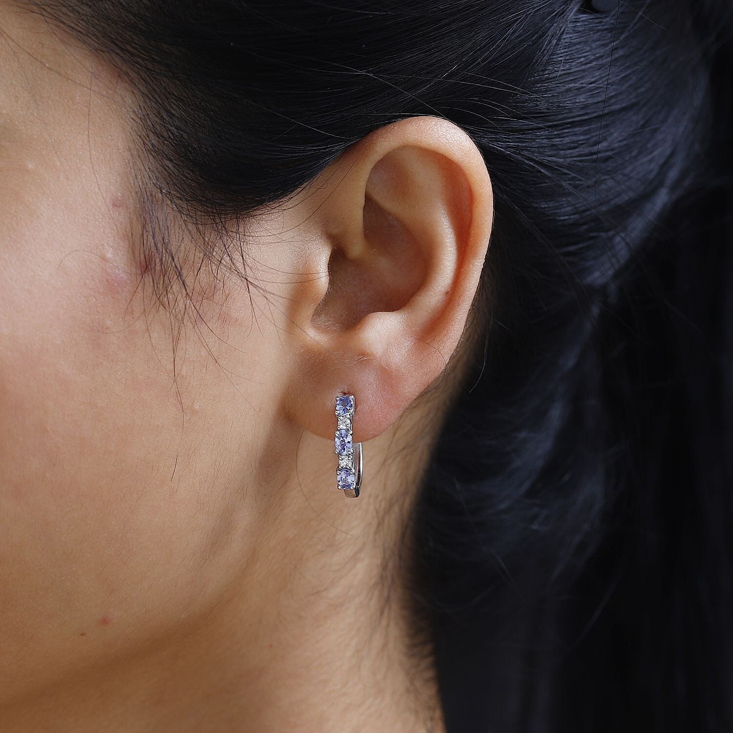 Tanzanite and Moissanite Hoop Earrings in Platinum Over Sterling Silver 1.15 ctw