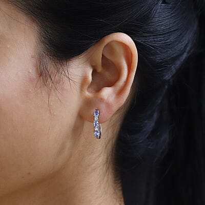 Tanzanite and Moissanite Hoop Earrings in Platinum Over Sterling Silver 1.15 ctw