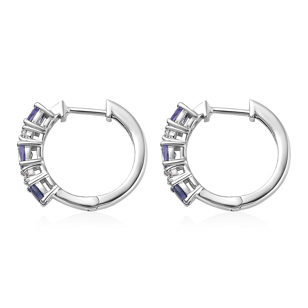 Tanzanite and Moissanite Hoop Earrings in Platinum Over Sterling Silver 1.15 ctw