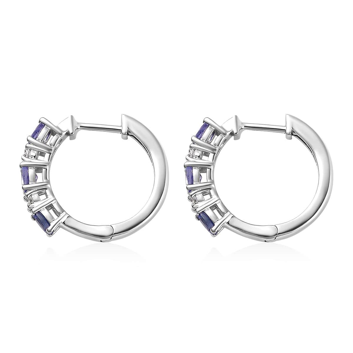 Tanzanite and Moissanite Hoop Earrings in Platinum Over Sterling Silver 1.15 ctw image number 3