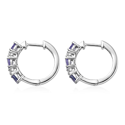 Tanzanite and Moissanite Hoop Earrings in Platinum Over Sterling Silver 1.15 ctw
