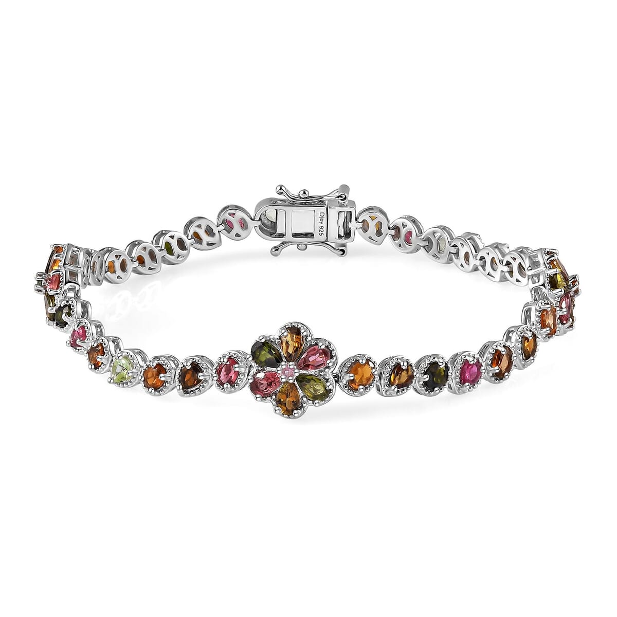 Multi-Tourmaline Floral Bracelet in Platinum Over Sterling Silver (8.00 In) 8.60 ctw image number 0
