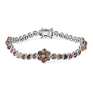 Multi-Tourmaline Floral Bracelet in Platinum Over Sterling Silver (8.00 In) 8.60 ctw