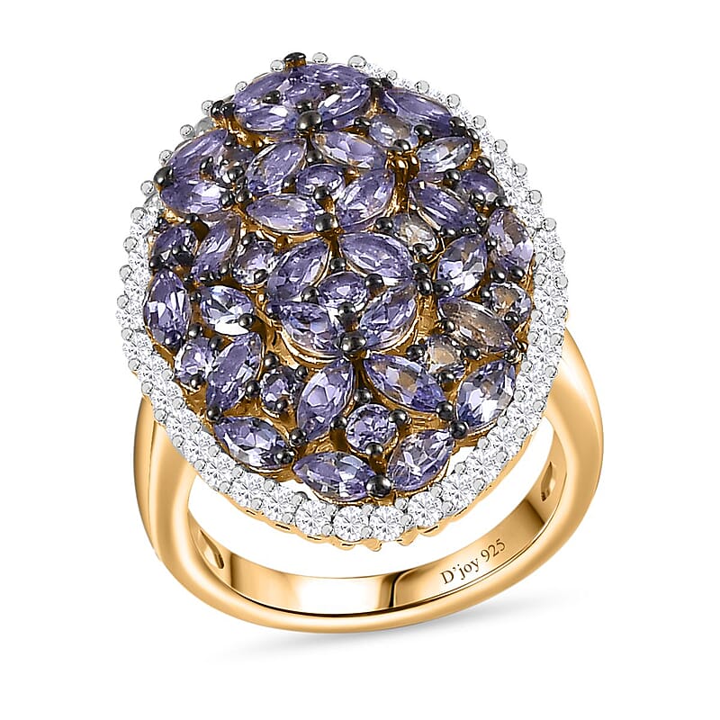 Tanzanite and White Zircon Cluster Ring in Vermeil Yellow Gold Over Sterling Silver (Size 10.0) 4.00 ctw