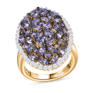 Tanzanite and White Zircon Cluster Ring in Vermeil Yellow Gold Over Sterling Silver (Size 10.0) 4.00 ctw