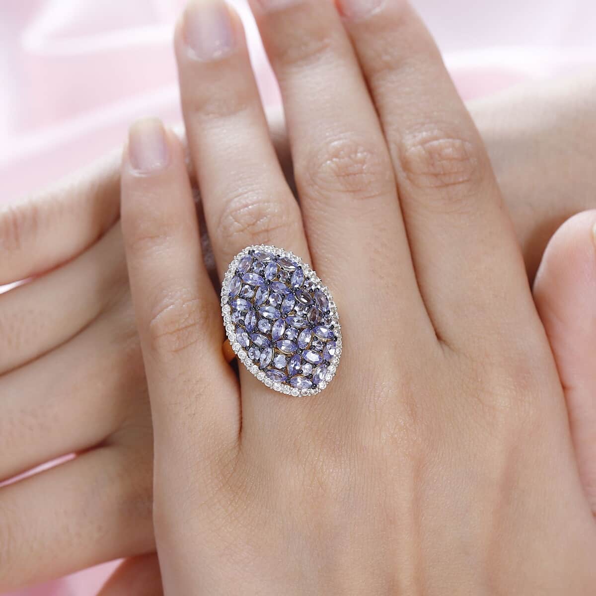 Tanzanite and White Zircon Cluster Ring in Vermeil Yellow Gold Over Sterling Silver (Size 10.0) 4.00 ctw image number 2