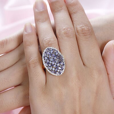 Tanzanite and White Zircon Cluster Ring in Vermeil Yellow Gold Over Sterling Silver (Size 10.0) 4.00 ctw